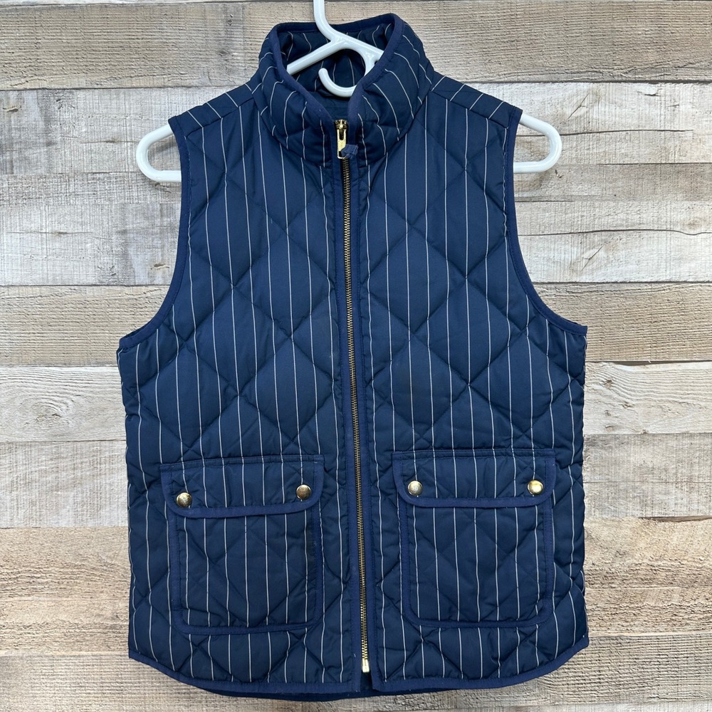 J.Crew Excursion Quilted Down Puffer‎ Vest Navy Pinstripe XS